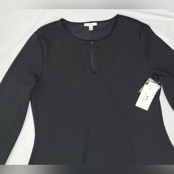 NWT Halston Key Hole Black Midi Dress Size L Large Designer Lightweight $119 - Picture 3 of 10